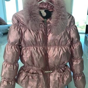 Miss Grant Girls Down Jacket 11 / 12 Shimmer Puffer Pink Metallic